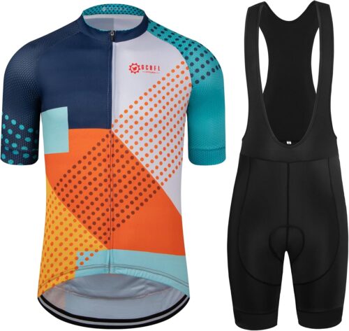 GCRFL Men's Cycling Jersey Set Road Bike Shorts Sleeves Jersey Zipper Pokcet Bib Shorts with Padded, Cycling Clothing kit Men