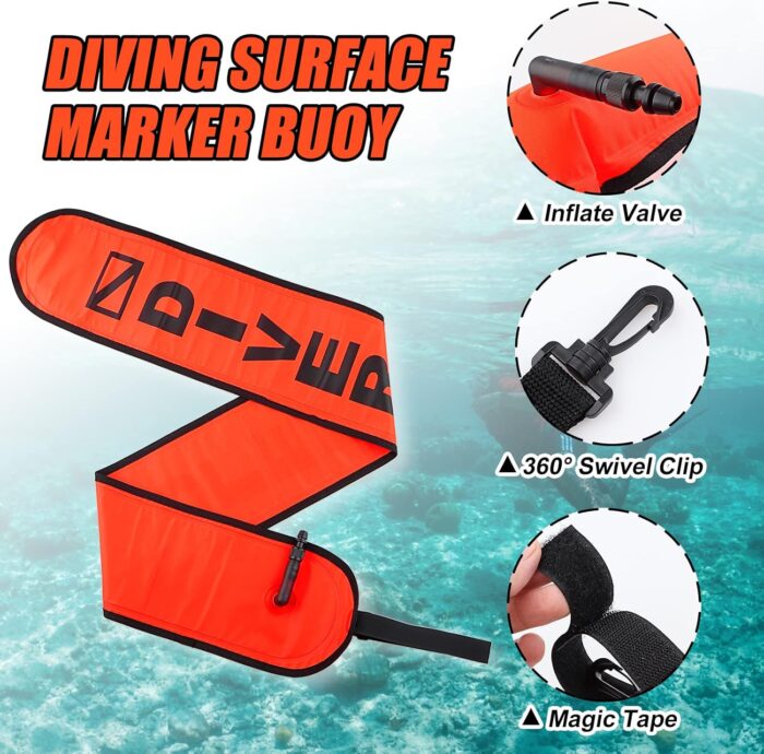Surface Marker Buoy, Scuba Diving Surface Marker Signal Tube with Reflective Strip and Plastic Clip - Image 4