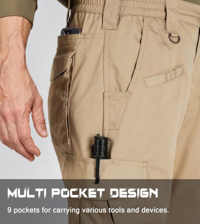 SPOSULEI Mens Tactical Pants Ripstop Cargo Work Pants with 9 Pockets Water Resistant Breathable Hiking Construction Pants - Image 3