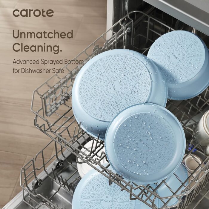 CAROTE Pots and Pans Set, Nonstick Cookware Set Detachable Handle, 15pcs Induction Kitchen Cookware Sets Non Stick with Removable Handle, RV Cookware Set, Oven Safe, Blue - Image 8