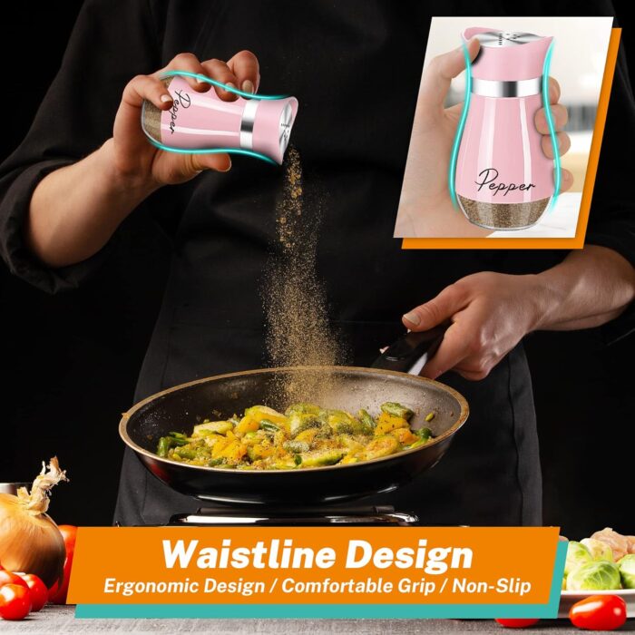 Salt and Pepper Shakers Set,4 oz Glass Bottom Salt Pepper Shaker with Stainless Steel Lid for Kitchen Cooking Table, RV, Camp,BBQ Refillable Design (Pink) - Image 5