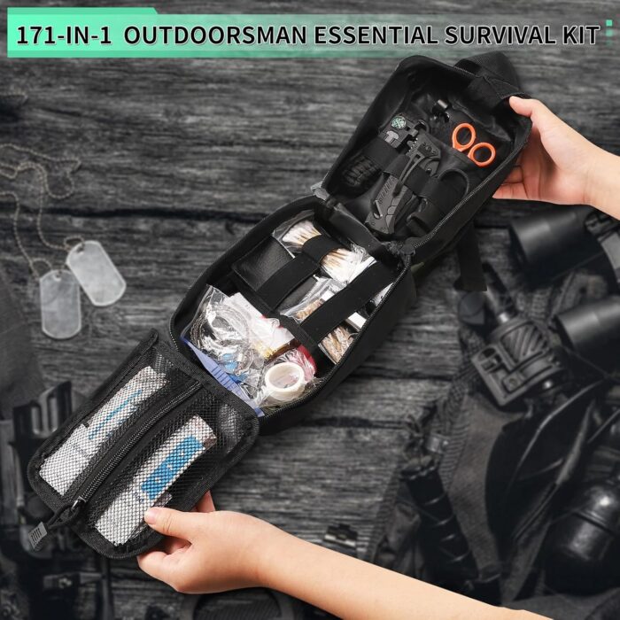 171PCS Survival First Aid Kit with Survival Gear, First Aid Supplies, Emergency Tent, and MOLLE Nylon Bag, Ideal for Car, Travel, Home, Outdoor Adventures, for Men, Christmas, Teens - Image 3