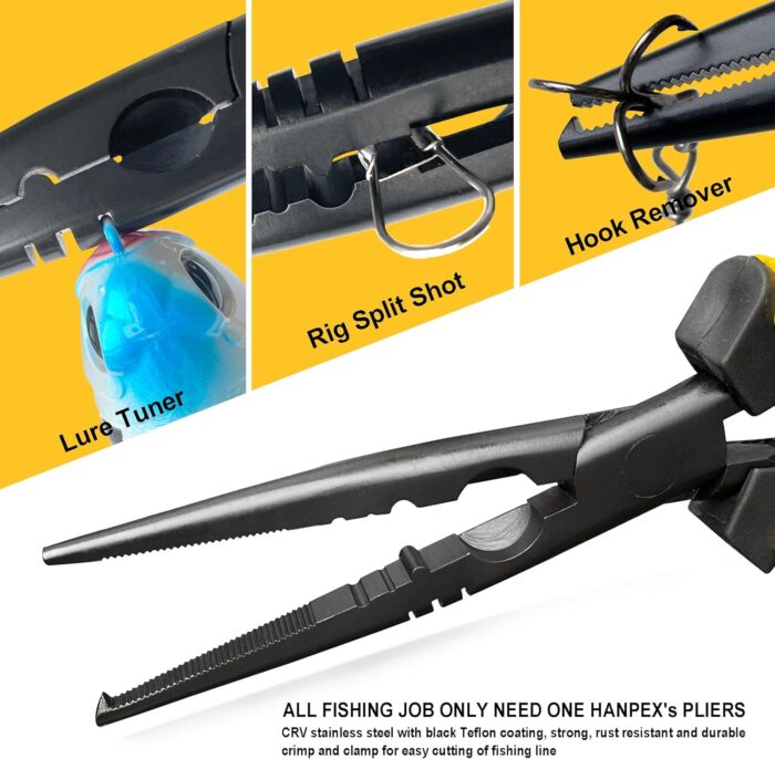 Hanpex-7 inch Fishing Pliers with Anti-rust Teflon coated, Freshwater/Saltwater Fishing Tools, Comfort Grip Handles Fishing Gear Idea for Fishing Trip - Image 2