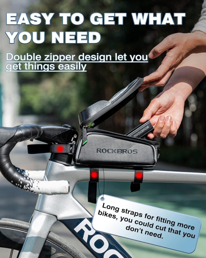 ROCKBROS Bike/Bicycle Phone Front Frame Bag, Waterproof, Tube Bag,Cycling Pouch, Bike Accessories for Men Compatible Phone Under 6.5” - Image 6
