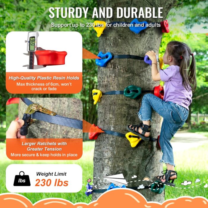 VEVOR Ninja Tree Climbing Kit, 20 Rock Climbing Holds & 6 Ratchets, Large Climbing Rocks for Kids & Adults Outdoor Backyard Ninja Tree Obstacle Course Training - Image 5