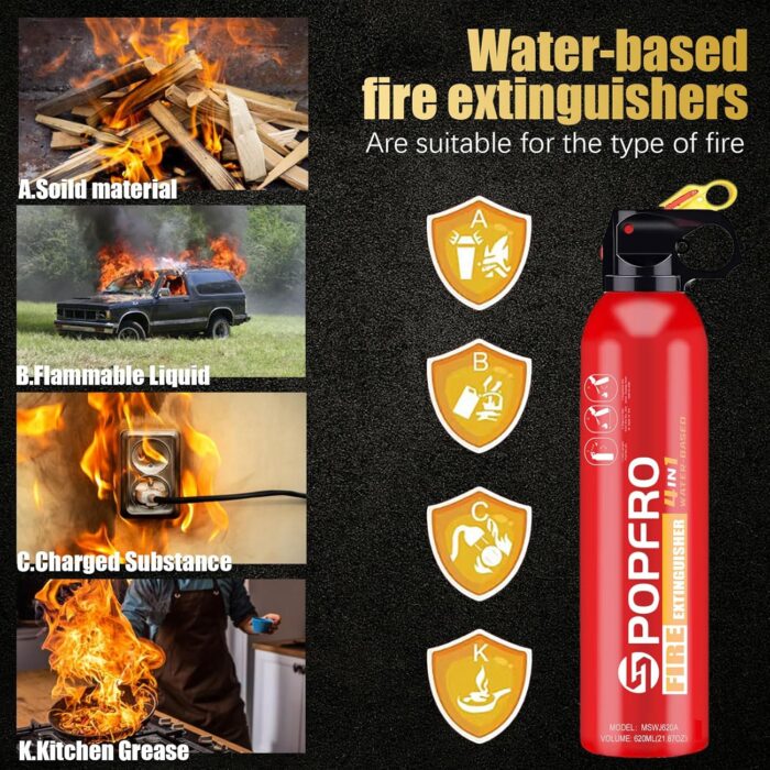 Portable Fire Extinguisher | 4-in-1 Small Fire Extinguisher for Home, Garage, Kitchen, Car | For Electric, Textile and Grease Fires | Non-Toxic, Easy Clean | Wall Mount Incl (2PK) - Image 3