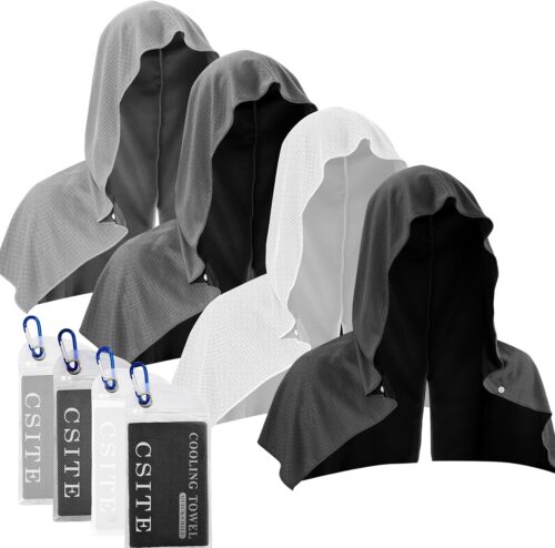 4 Pack Cooling Hoodie Towels for Neck and Face, UPF 50 Sun Protection & Instant Cooling, Ice Towels for Hot Weather, Soft Breathable Towel for Sport, Work Out, Gym, Camping & More Activities
