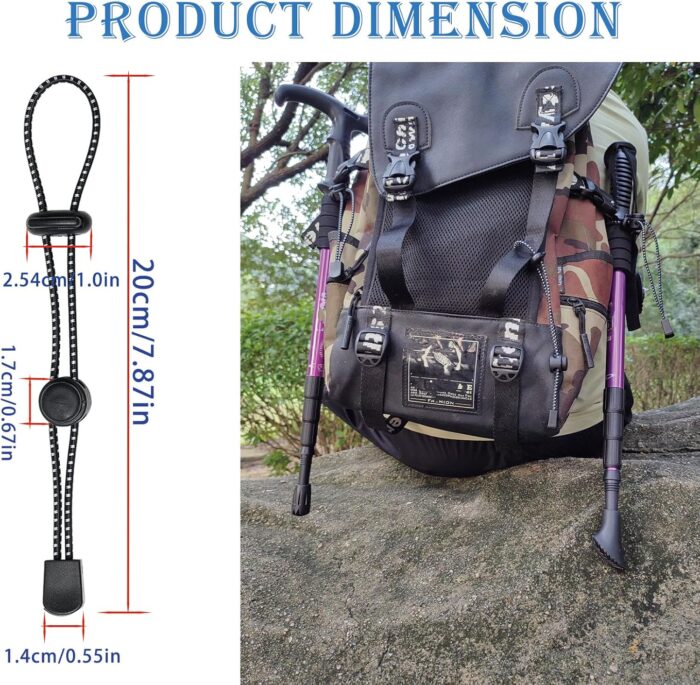 Backpack Hiking Stick Holder Straps, Elastic Lanyard Cord Rope for Walking Pole Fixing Buckle Adjustable Trekking Poles for Camping Hiking Mountaineering Tactical Bag Accessories 10Pcs - Image 3