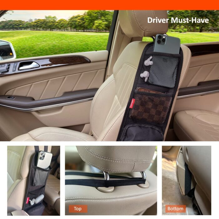 Luckybay Car Seat Side Organizer, Auto Seat Storage Hanging Bag, Phones, Drink, Stuff Holder with Mesh Pocket for Cars, SUV & Truck - Image 8
