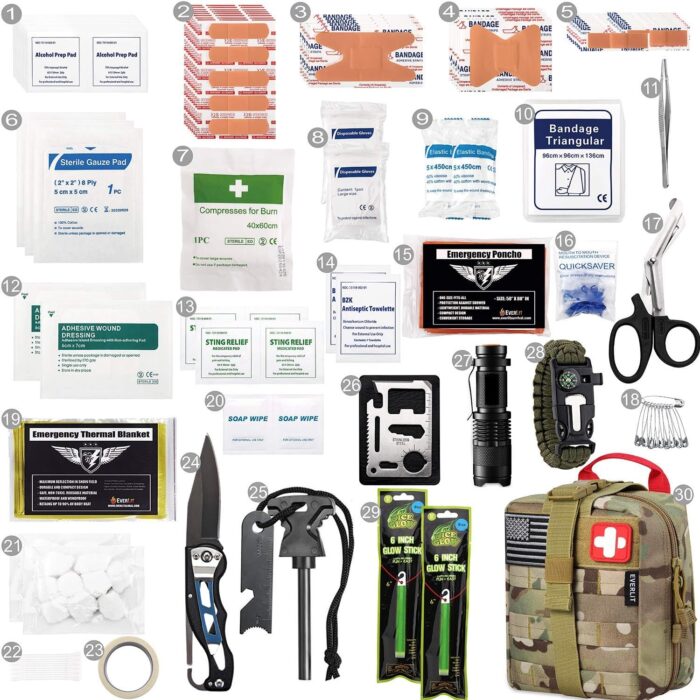 EVERLIT 250 Pieces Survival First Aid Kit IFAK EMT Molle Pouch Survival Kit Outdoor Gear Emergency Kits Trauma Bag for Camping Boat Hunting Hiking Home Car Earthquake and Adventures - Image 3