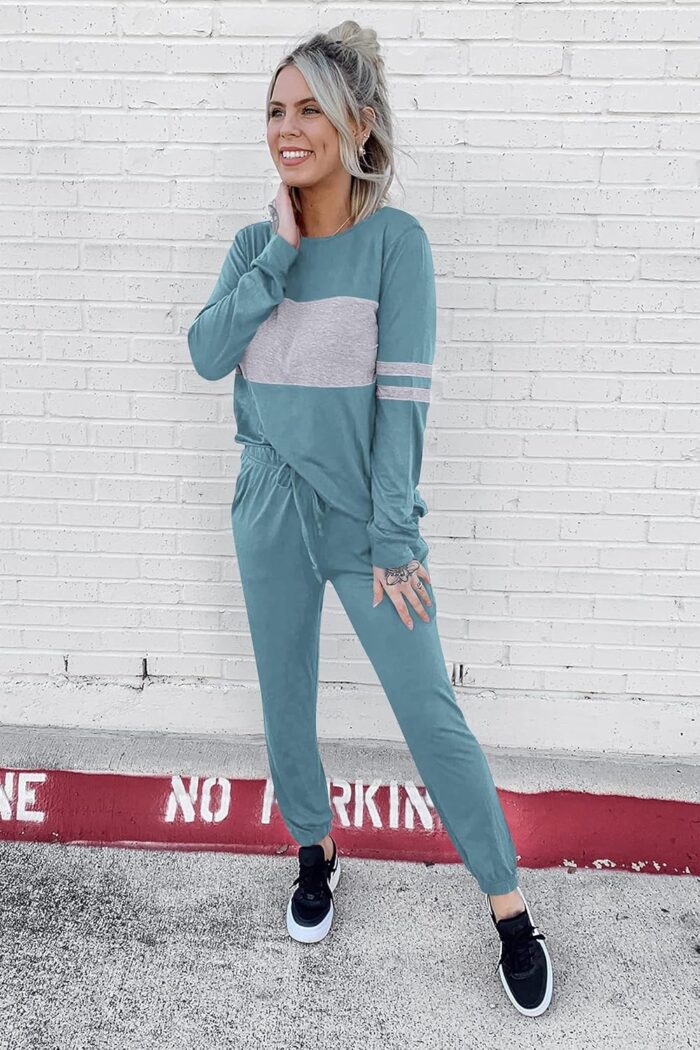PRETTYGARDEN Women's Color Block 2 Piece Tracksuit Crewneck Long Sleeve Tops Long Sweatpants Outfits Lounge Sets - Image 5