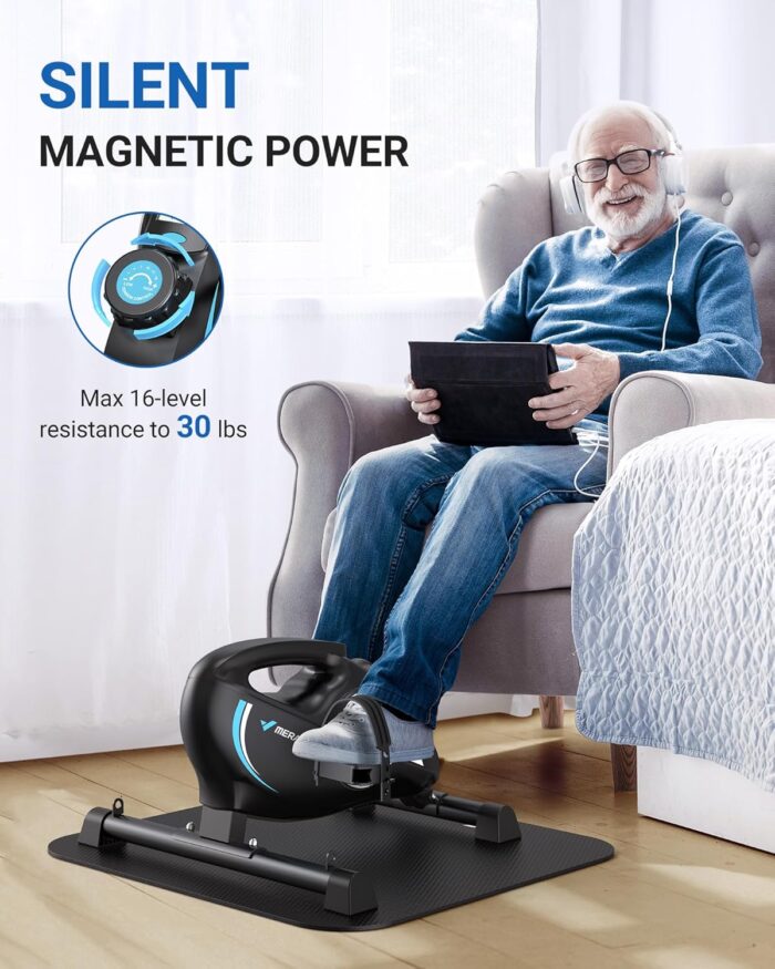 Under Desk Bike Pedal Exerciser, Quiet Magnetic Mini Exercise Bike with MERACH App for Arm, Leg Recovery, Physical Therapy, Smooth Foot Desk Cycle with 2 Resistance Bands & Non-Slip Mat - Image 3