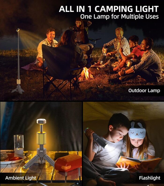 Telescopic Camping Light, Portable Collapsible Magnetic Camp Lantern Rechargeable,10500mAh Telescoping IP67 Waterproof Flashlights, Outdoor Gear for Emergency, Camping, Hiking (Gray) - Image 2