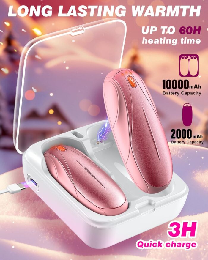 Hand Warmers Rechargeable 2 Pack, 14000mAh Electric Hand Warmers with Charging Case, Quick Charge Portable Heater,Gifts for Christmas, Winter, Outdoor, Camping, Hunting Accessories - Image 2