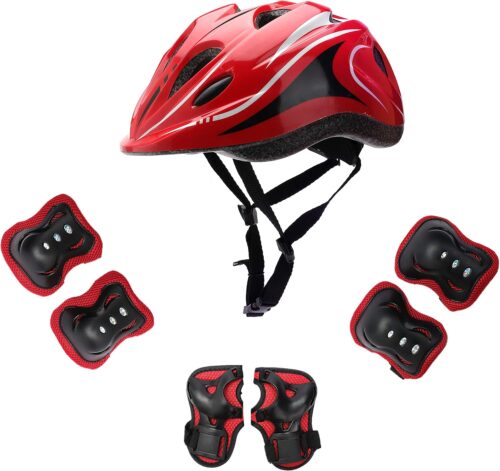 Kids Helmet Knee Elbow Pads Wrist Guard Sport Protective Gear Adjustable Scooter Skateboard Roller Bike Skate Cycling Safety Set for Boy Girl 4-12 Years