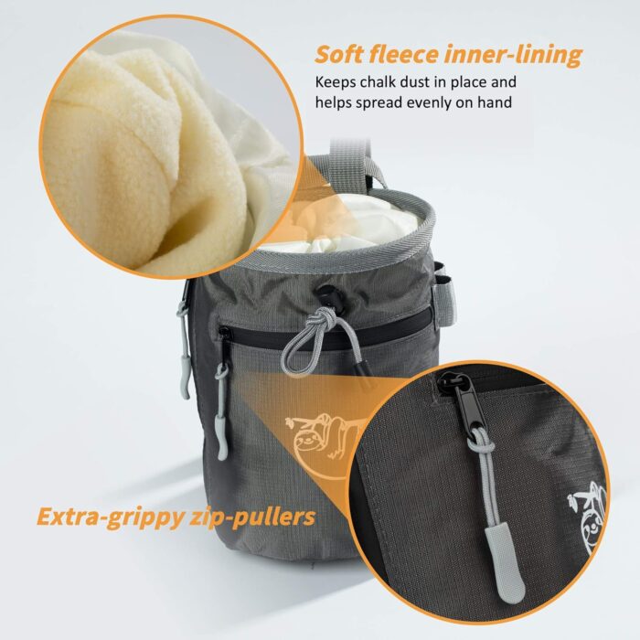 Chalk Bag for Rock Climbing, Climbing Chalk Bag for Bouldering with 2 Large Zipper Storage Pockets, Premium Gym Chalk Bag for Weightlifting, Great Gift and Rock Climbing Gear - Image 4