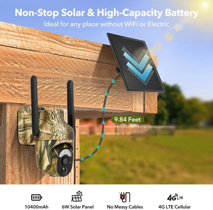 4G LTE Cellular Trail Cameras 2K 360° View Live Streaming Game Camera Built-in SIM Card with Motion Activated Color Night Vision Remote Phone Access Solar Powered Trail Camera IP65 Waterproof - Image 6