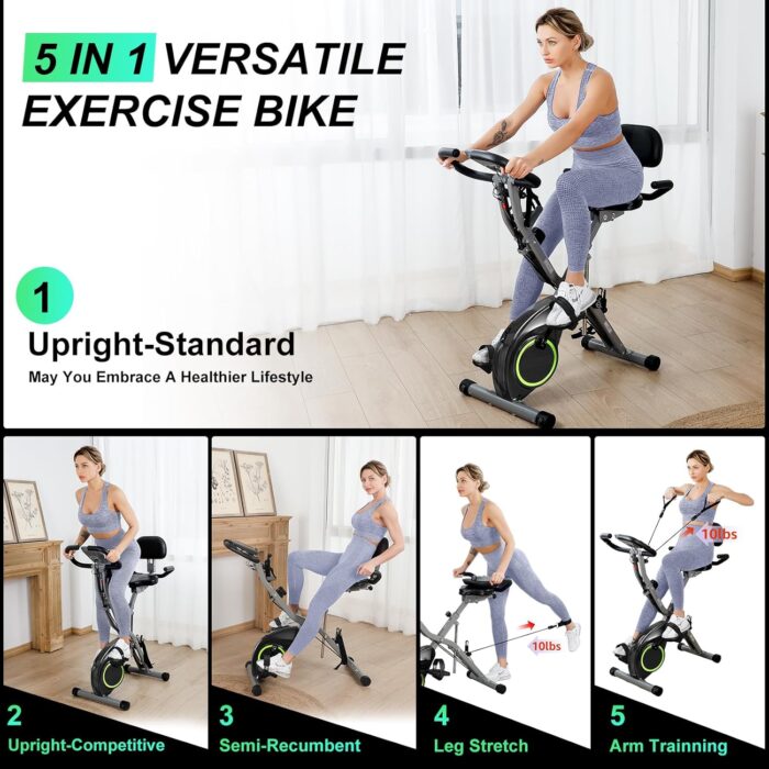 Foldable Exercise Bike Stationary Bikes for Home, 5 IN 1 Indoor Workout Bike, Cycling Bike with 16-Level Quiet Magnetic Resistance, 6.6 LBS Flywheel and 300LBS Capacity, 2025 Designed 817 X-bike - Image 6