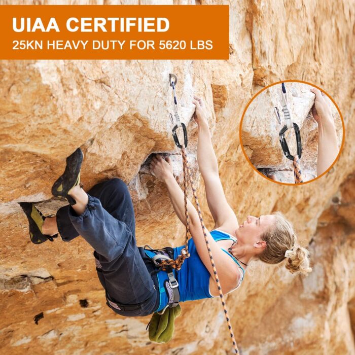 Heavy Duty Locking Climbing Carabiner - Favofit 25KN 42KN UIAA Certified Auto Lock Carabiner Clip for Arborist - 3.9'' Large Rock Climbing Hook for Hammock Rappelling Hunting - Image 3