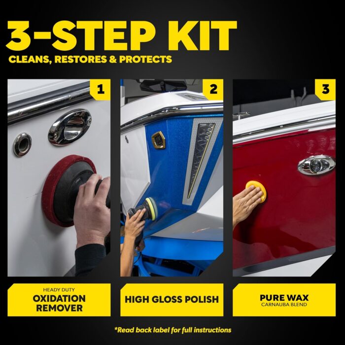 Meguiar's M4965 Marine/RV Fiberglass Restoration System, 3-Piece Marine Fiberglass Repair Kit Featuring Oxidation Remover for Boat Care Plus Boat Polish and Wax - Image 6
