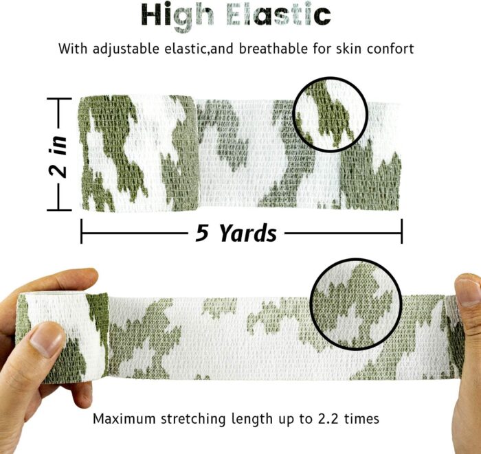 9 Rolls Self Adhesive Wrap Athletic Tape Gauze, Breathable Elastic Cohesive Bandage for Sports Injury & Pet (7 Pcs 2" x 5 Yards + 2 Pcs 1" X 5 Yards) (Snow Camo) - Image 3