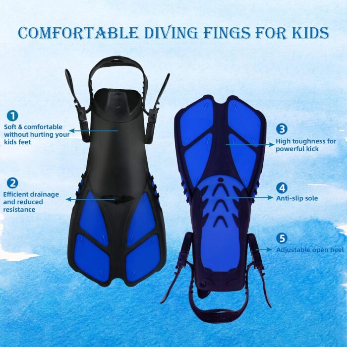 Kids Snorkeling Set with Flippers+Panoramic Snorkel Mask+Dry Top Snorkel+Earplugs+Gear Bag,Snorkeling Gear for Kids,Youth,Boys and Girls Age 5-12 - Image 5