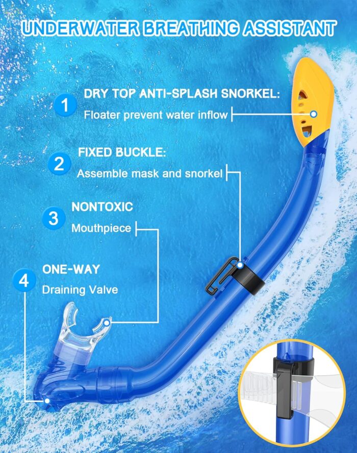 Gintenco Kids Snorkel Set, Diving Mask for Children as Unisex Kids Swimming Goggles, Anti-Fog Diving Mask and Dry Top Snorkel Combo Set for Junior and Youth - Image 5