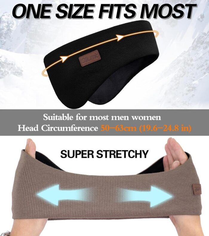 Winter Ear Warmer Headband for Men Women Double-Layer Knit Ear Muffs Cover with Fuzzy Lining for Running and Cycling (Orange, One Size) - Image 4