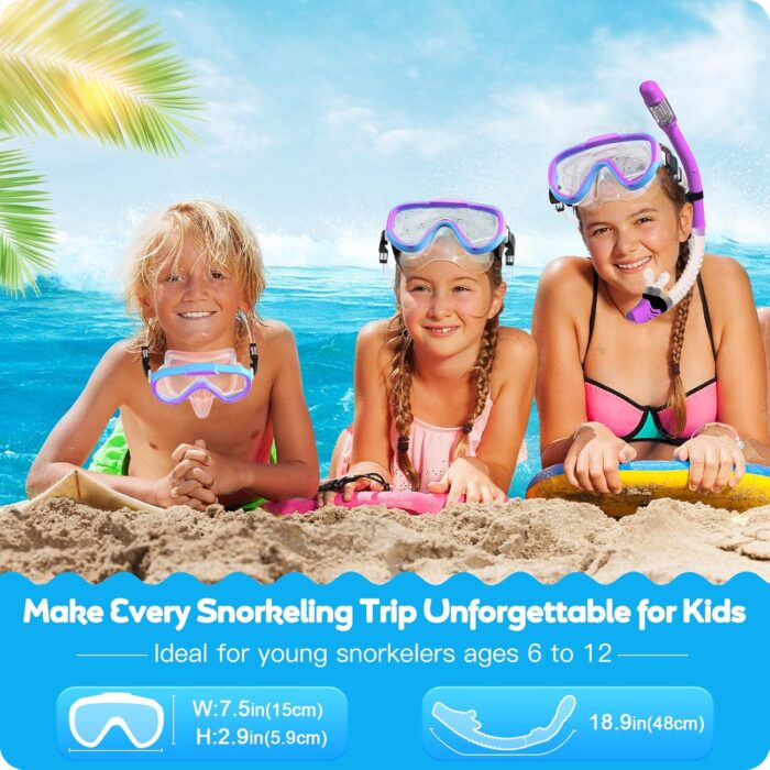 Kids Snorkel Set, Anti-Fog Panoramic Tempered Glass Kids Snorkel mask, Anti-Leak Scuba Diving Mask with Mesh Bag, Dry Top Snorkeling Gear for Kids and Youth Age 4-16 - Image 7