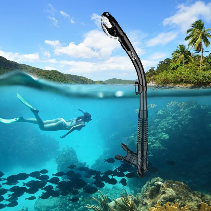 Aegend Dry Snorkel, Dive Mask Easy-Breath Free Diving Snorkel for Snorkeling Scuba Diving Freediving Swimming, with Top Dry Valve and Food-Grade Silicone Mouthpiece - Image 8