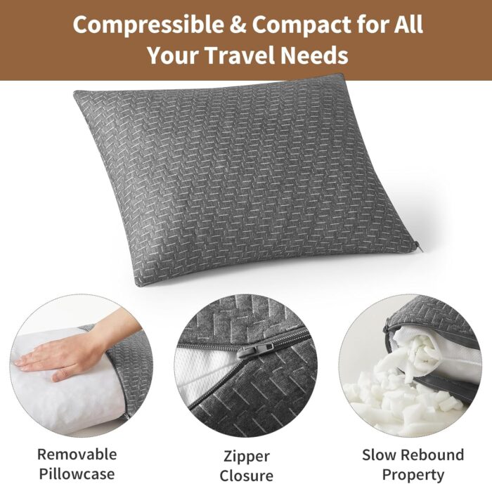 Small Shredded Memory Foam Pillow, Camping Pillow Travel Pillow - Compressible Medium Firm, Breathable Cover, Ideal Backpacking Hiking, Airplane and Car - Image 5