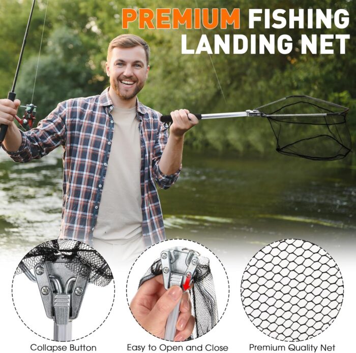 10 Pcs Fishing Tool Kit, Fishing Pliers with Lanyard and Protective Sheaths, Landing Net, Fillet Knife, Fish Scale, Gripper, Hook Remover, Braid Scissors, Gloves for Fishmen Gifts - Image 5