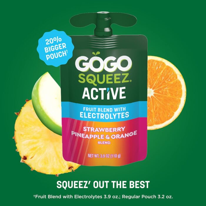 GoGo squeeZ Active Fruit Blend with Electrolytes | 18-Count Variety Pack | Blueberry Strawberry Lemon & Strawberry Pineapple Orange | Made with Real Fruit and Antioxidants Vitamin A, Vitamin E, & Vitamin C​ - Image 7