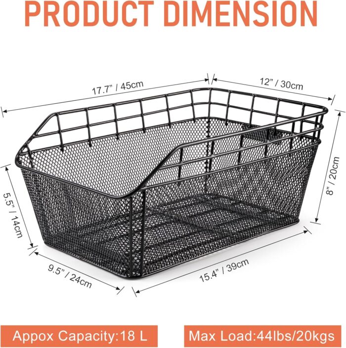 Rear Bike Basket - Large Bicycle Rear Basket with Cargo Net and Waterproof Cover, Wire Bike Baskets Rear Large Capacity (NO Bike Rack Include) - Image 5