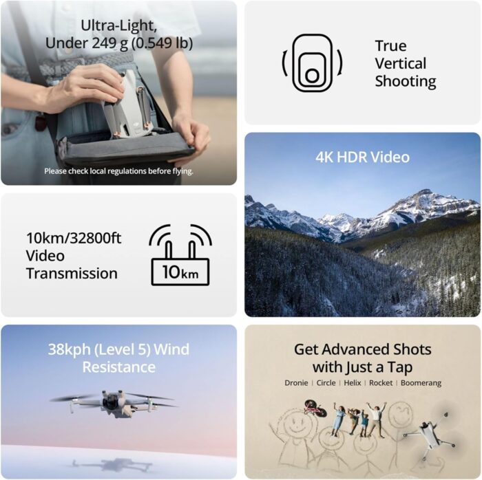 DJI Mini 3 (DJI RC), Lightweight 3x Mechanical Gimbal Drones with Camera for Adults 4K, 38-min Flight Time, up to 32800ft (10km) Video Transmission, Vertical Shooting, GPS Auto Return Integrated - Image 3