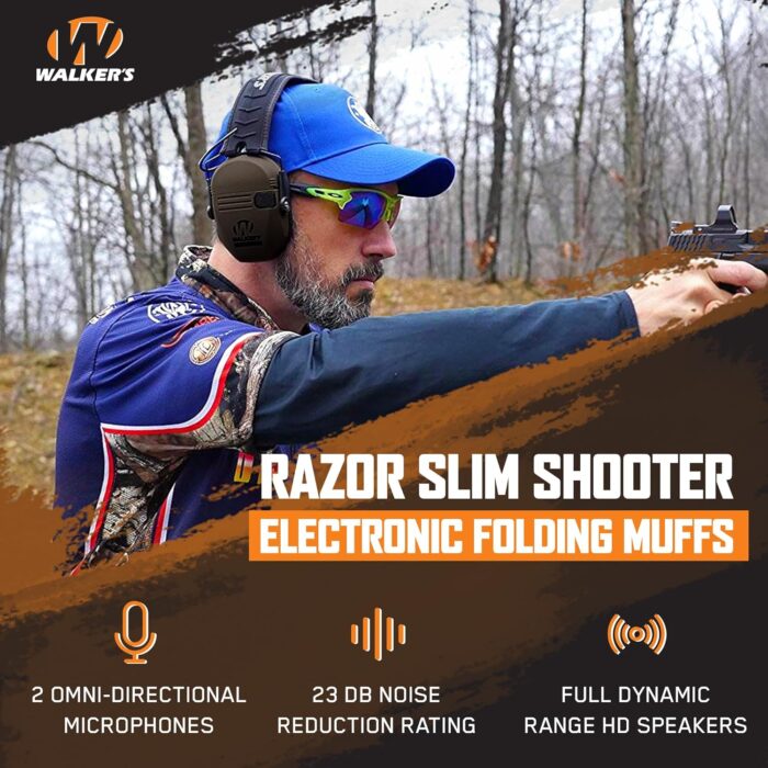 Walkers Razor Slim Shooter Electronic Folding Ear Protection Muffs, Tan Patriot - Image 2