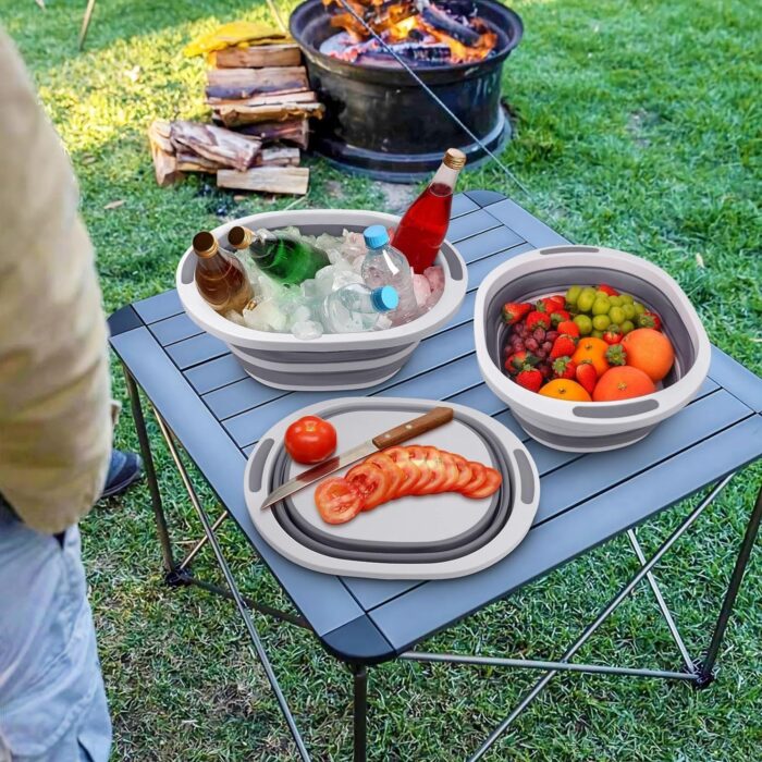 2 Pack Collapsible Wash Basin for Baby Bottles, 2 Gal Portable Sink Basin Cutting Board for RV Home Kitchen, Foldable Dish Pan Ice Beverage Tubs Cleaning Supplies for Outdoor Camping Veggies Washing - Image 4