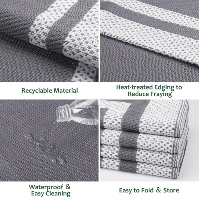 HappyTrends Outdoor Rug Reversible Portable Plastic Straw Camping Rugs for Outside RV,Large Waterproof Outdoor Area Rugs for Patio,Deck,Porch,Balcony(5'x 8',White&Gray) - Image 4