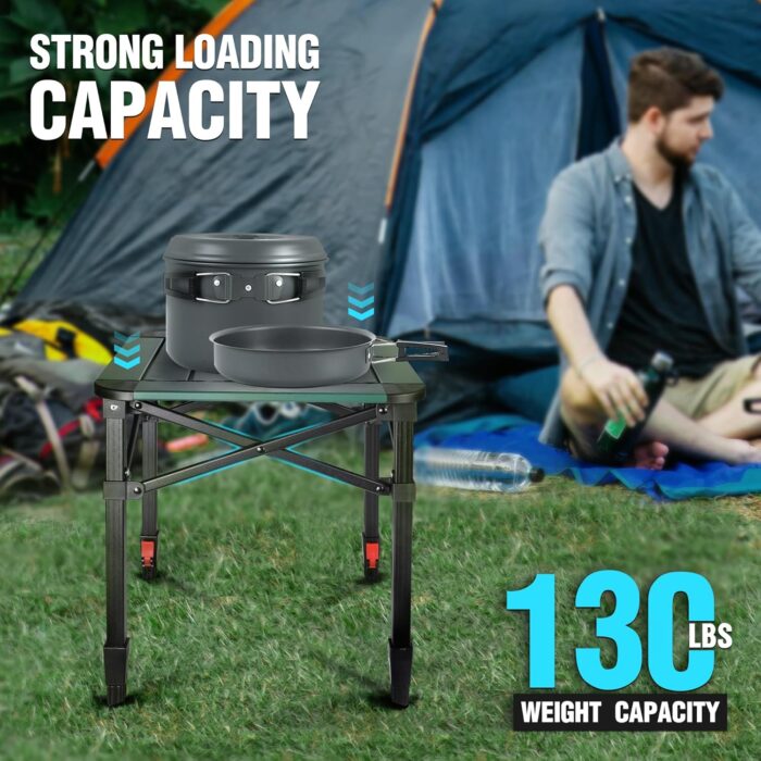 VILLEY Folding Camping Square Table with Carry Bag, Lightweight Aluminum Adjustable Square Table for Outdoor, Camping, Picnic, Backyards, BBQ (S) - Image 5