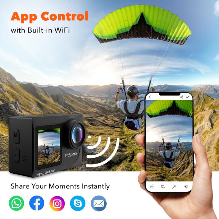 Eagle i15 ProMax Real 4k30FPS 20MP WiFi Action Camera Touch Screen EIS Stabilization Dual Screens Underwater Waterproof Sports Camera, 2 Batteries, Dock, External Microphone, Accessories Kit - Image 4