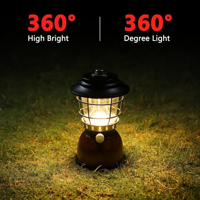 LED Camping Lantern Rechargeable Stepless Dimming Vintage Rechargeable Vintage Lantern, 4000mAh Power Bank, IPX5 Waterproof Portable Hanging Lamp for Camping Hiking Emergency and Power Outage - Image 5