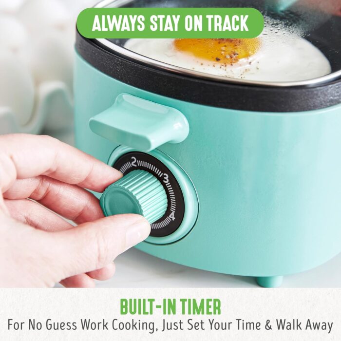 GreenLife 3-in-1 Breakfast Maker Station, Healthy Ceramic Nonstick Dual Griddles for Eggs Meat Sausage Bacon Pancakes and Breakfast Sandwiches, 2 Slice Toast Drawer, Easy-to-use Timer, Turquoise - Image 6