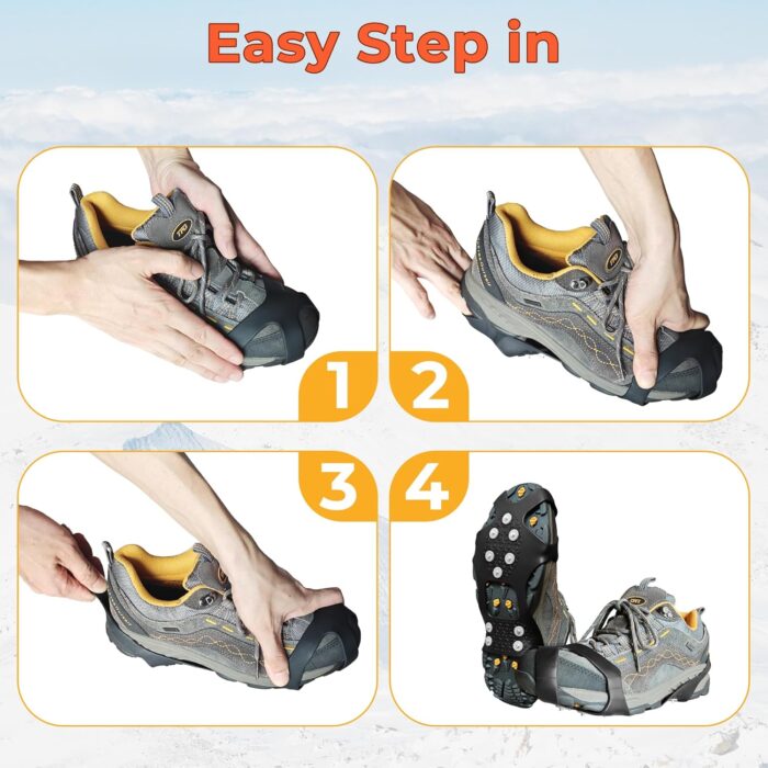 ice Snow Grips: 10 Nail Spikes, Stretchable Snow Grips for Men Women. Ideal for Winter Activities Like Walking, Running, Hiking, Mountaineering, Ice Fishing, or Dog-Walking - Image 4