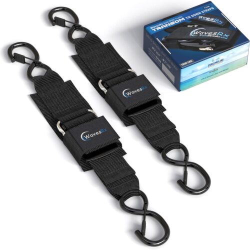 Premium Boat & Jet Ski Trailer Transom Tie Down Straps - Adjustable Marine Boat Trailer Strap via Quick Release Buckle - Boats Transom Straps & Watercraft Accessories for Safe Transport
