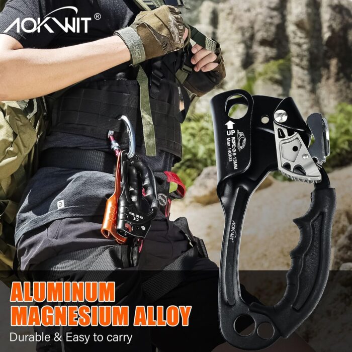Hand Ascender High strength aluminum Alloy Climbing Ascender with Ergonomic Rubber Handle Strong Rappelling Gear Equipment for Rock Climbing Tree Arborist Rescue Mountaineering Caving Left Right Hand - Image 2