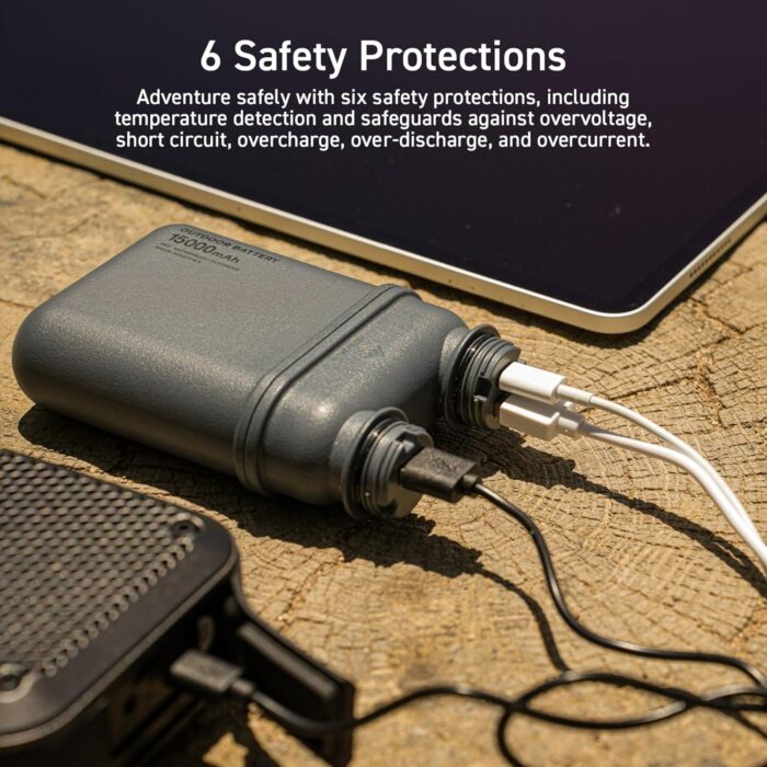 ELECOM NESTOUT Rugged Power Bank, 15000mAh Outdoor Charger, 32W USB-C Fast Charging PD, Waterproof IP67, Durable Shockproof, Battery Pack for iPhone Tablet Hiking Travel Camping (Beige, 15000mAh) - Image 6