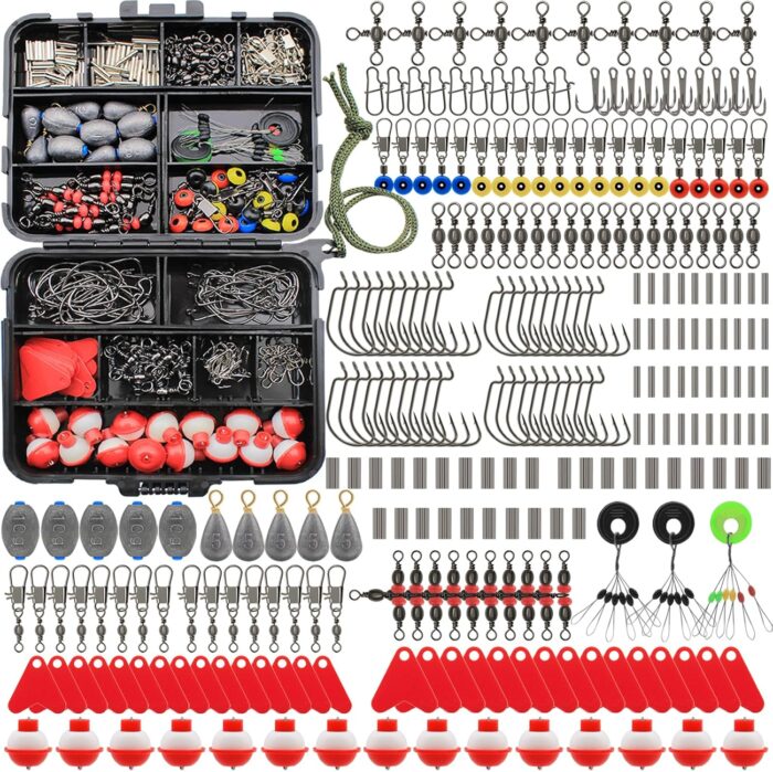 264pcs Fishing Accessories Kit, Fishing Bobbers Hooks Assortment, Fishing Terminal Tackle Box with Tackle Included, Fishing Hooks, Fishing Weights Sinkers, Fishing Gift for Men