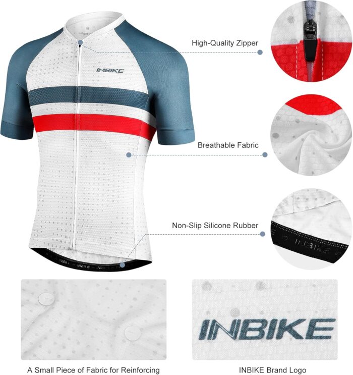 INBIKE Mens Cycling Jersey 3 Rear Pockets Moisture Wicking Short Sleeve Quick Dry Reflective Biking Shirts - Image 4