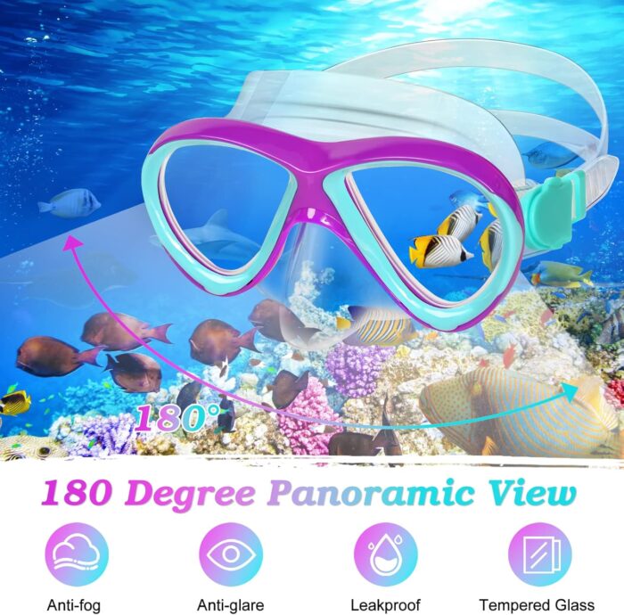 Kids Mask Fins Snorkel Set, Dry Top Snorkeling Gear for Kids Youth Boys Girls Junior Age 5-15 Tempered Glass Snorkel Mask Set Panoramic View Snorkeling Packages - Image 6