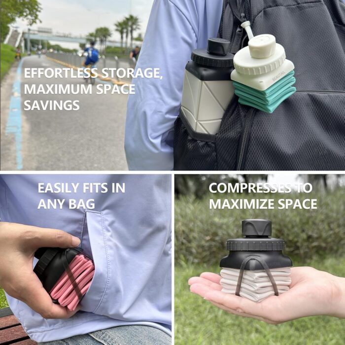 Collapsible Water Bottles 20.6oz, Silicone Foldable Portable Travel Water Bottle, Folding Lightweight Reusable Leakproof for Traveling Camping Hiking Cycling Yoga Sports Outdoor - Image 4